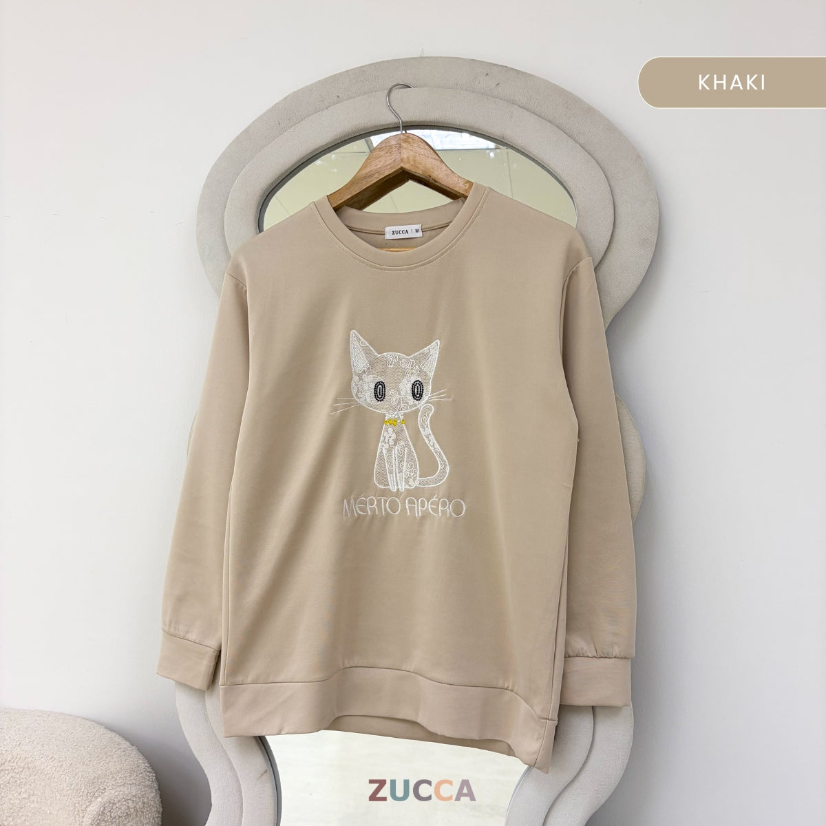ZUCCA LAVEENA MINIMAL CAT EMBROIDERY COZY SWEATSHIRT - MA151