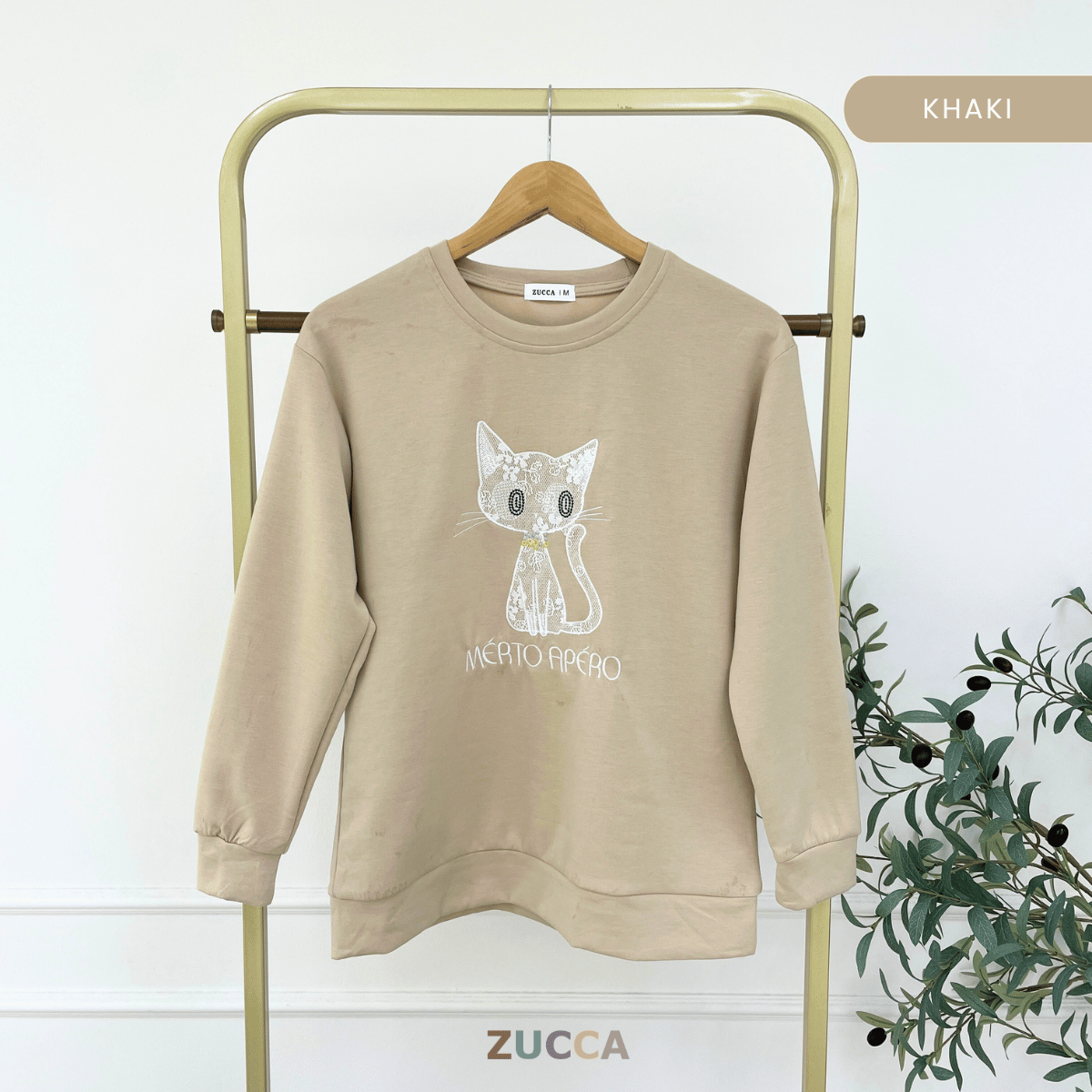 ZUCCA LAVEENA MINIMAL CAT EMBROIDERY COZY SWEATSHIRT - MA151