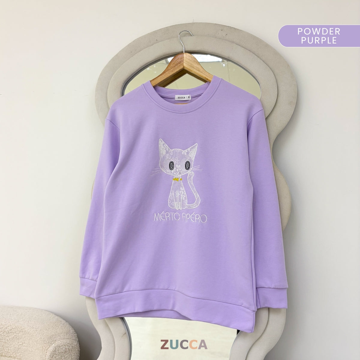 ZUCCA LAVEENA MINIMAL CAT EMBROIDERY COZY SWEATSHIRT - MA151