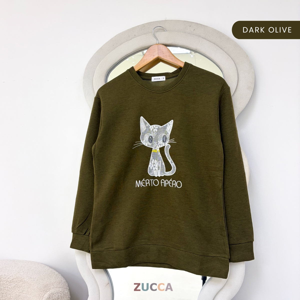 ZUCCA LAVEENA MINIMAL CAT EMBROIDERY COZY SWEATSHIRT - MA151