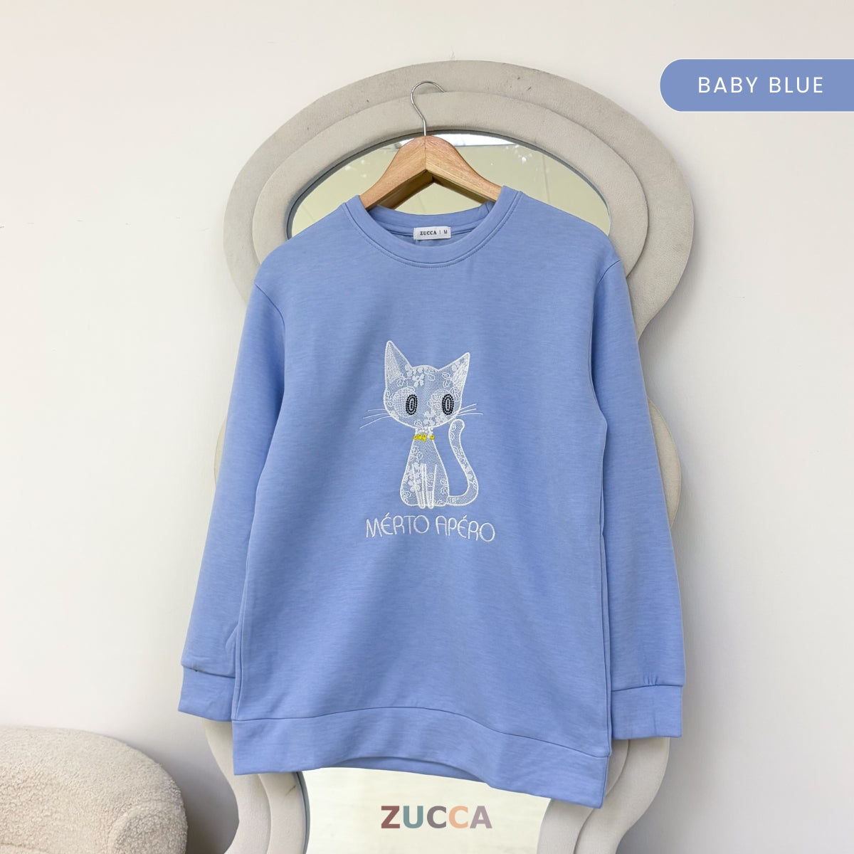 ZUCCA LAVEENA MINIMAL CAT EMBROIDERY COZY SWEATSHIRT - MA151