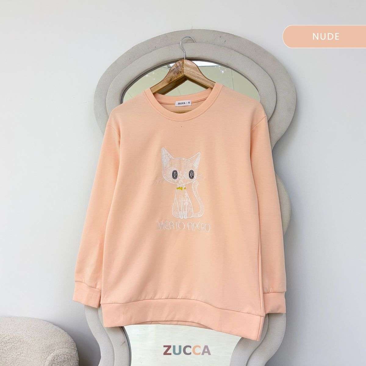 ZUCCA LAVEENA MINIMAL CAT EMBROIDERY COZY SWEATSHIRT - MA151