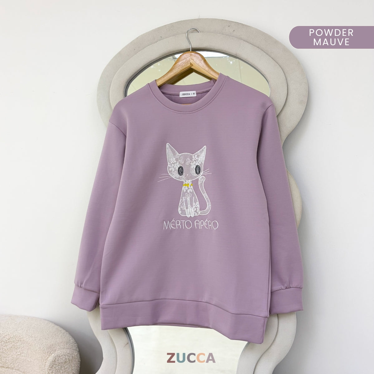 ZUCCA LAVEENA MINIMAL CAT EMBROIDERY COZY SWEATSHIRT - MA151