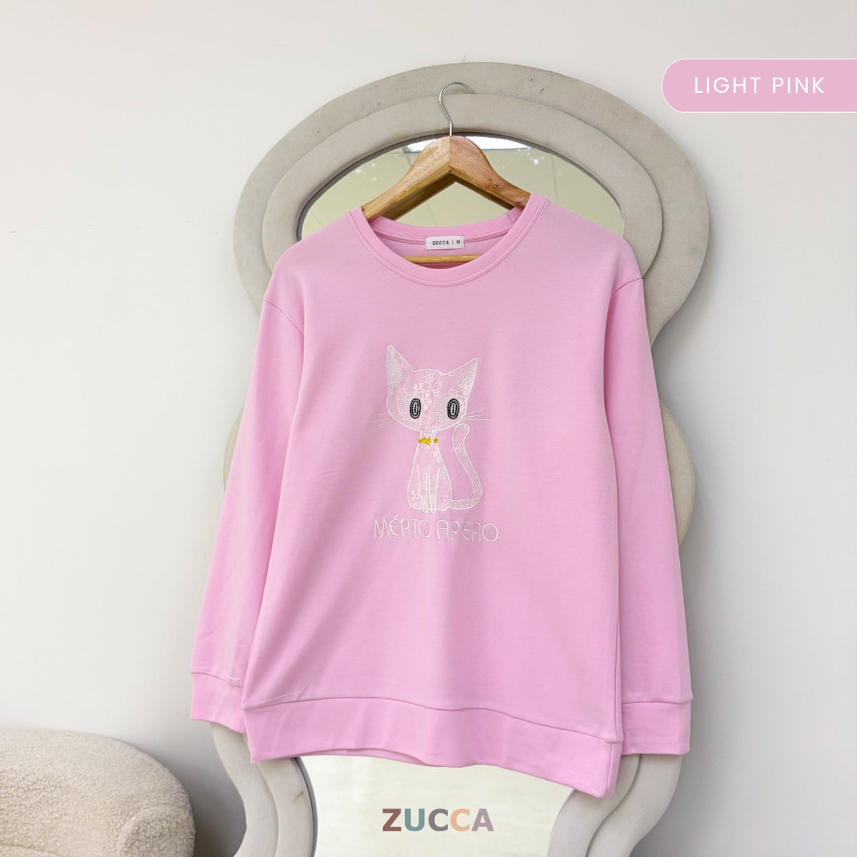 ZUCCA LAVEENA MINIMAL CAT EMBROIDERY COZY SWEATSHIRT - MA151