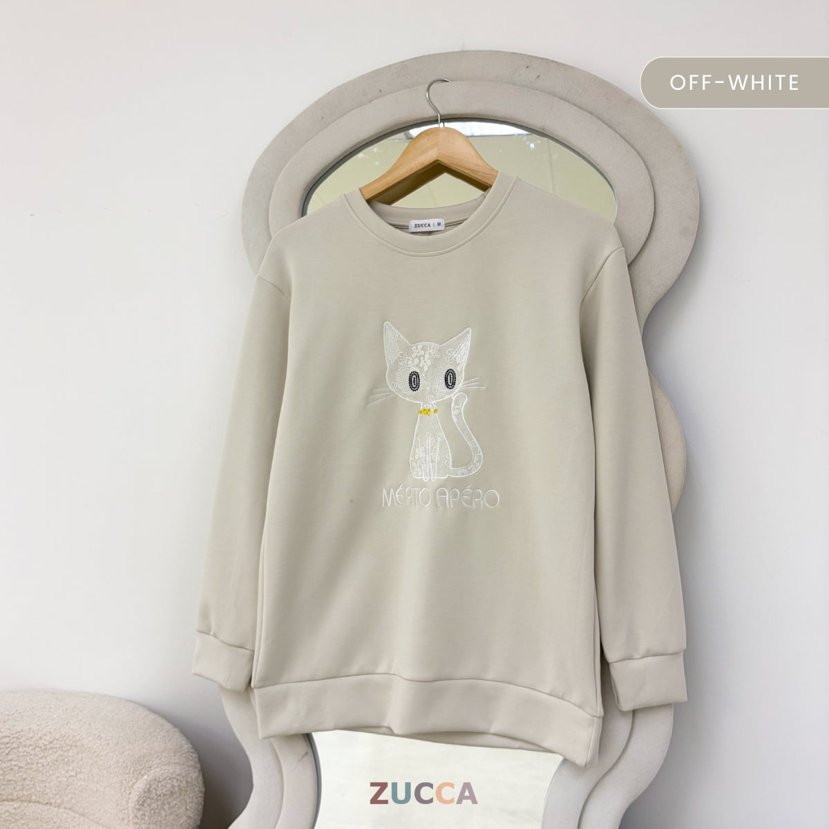 ZUCCA LAVEENA MINIMAL CAT EMBROIDERY COZY SWEATSHIRT - MA151
