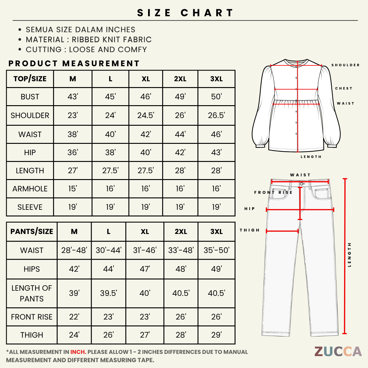 ZUCCA SYIHA RELAXED MODEST CO-ORD TOP &amp; LONG PANTS SET - MA160