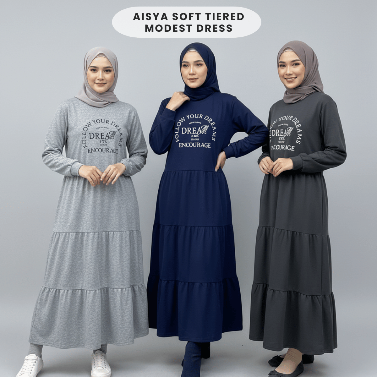 ZUCCA AISYA SOFT TIERED MODEST DRESS - MA168