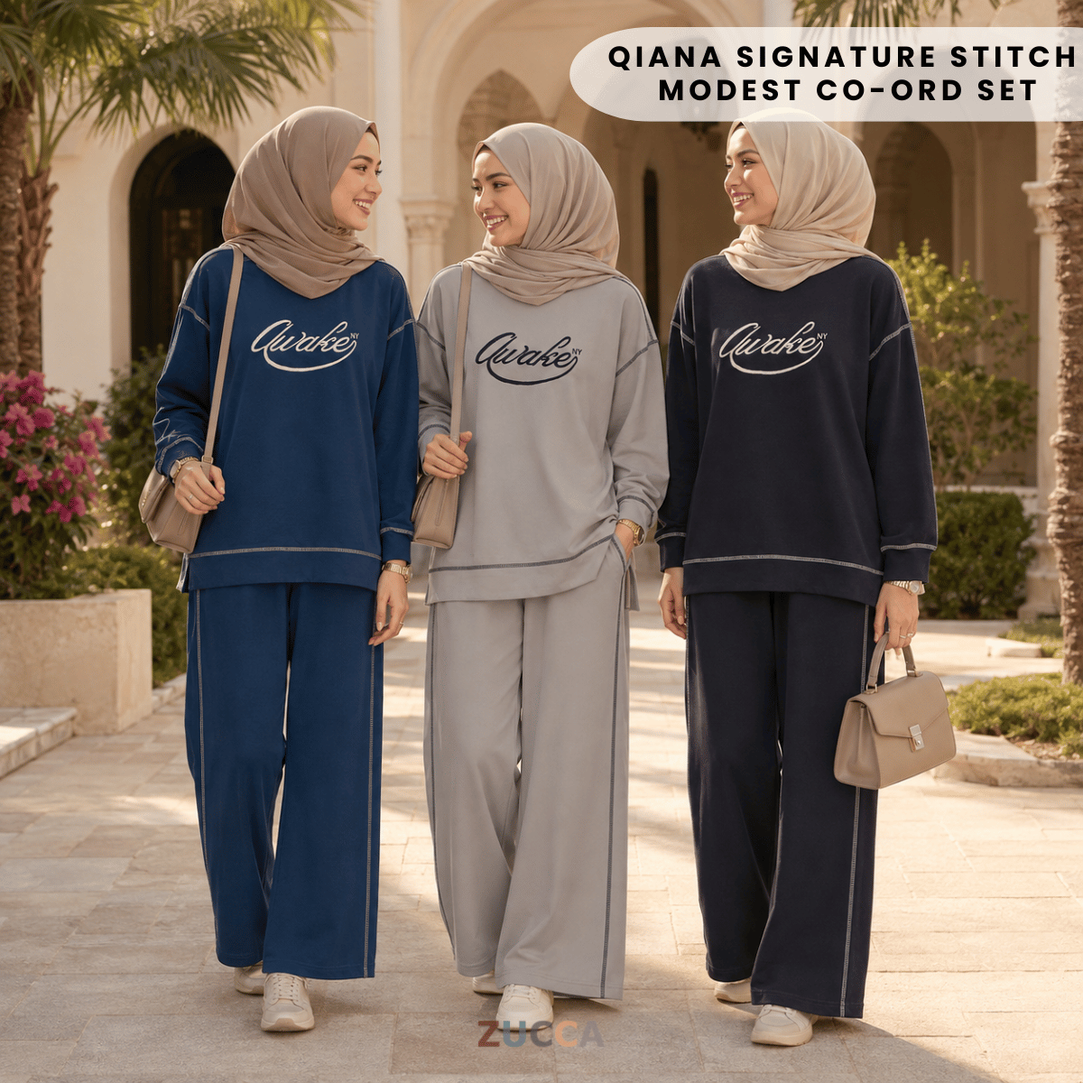 ZUCCA QIANA SIGNATURE STITCH MODEST CO-ORD SET - MA170 (GN258)