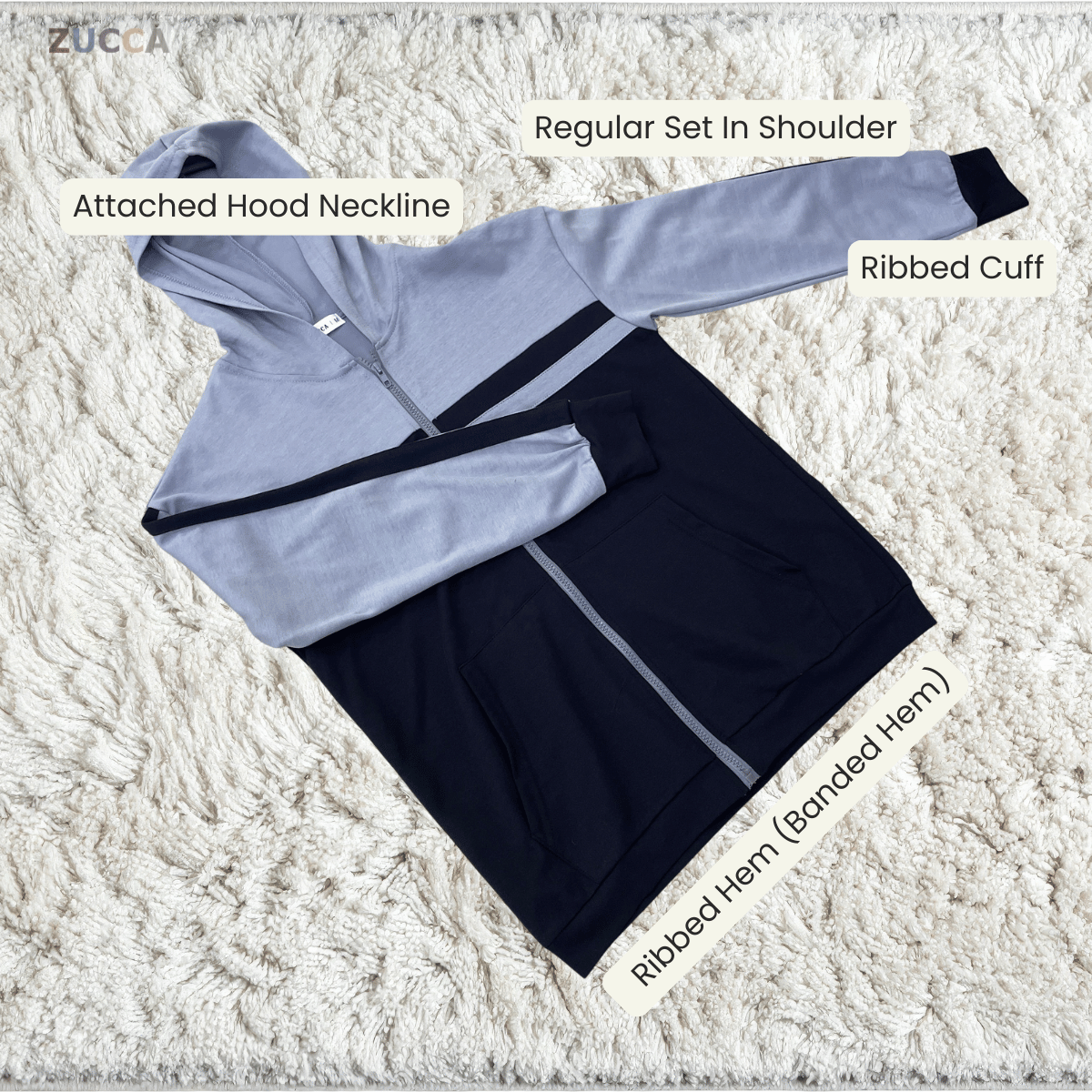 ZUCCA FATIHA CASUAL STREETWEAR COLORBLOCK HOODIE &amp; PANTS SET - MA173
