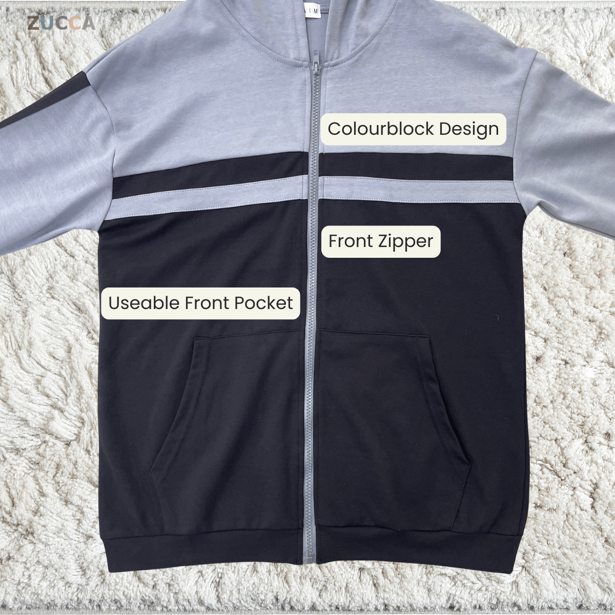ZUCCA FATIHA CASUAL STREETWEAR COLORBLOCK HOODIE &amp; PANTS SET - MA173