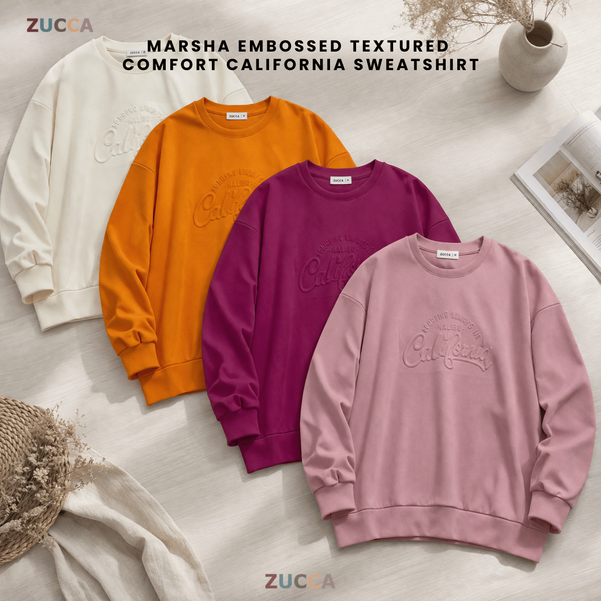 ZUCCA MARSHA EMBOSSED TEXTURED COMFORT CALIFORNIA SWEATSHIRT - MA174