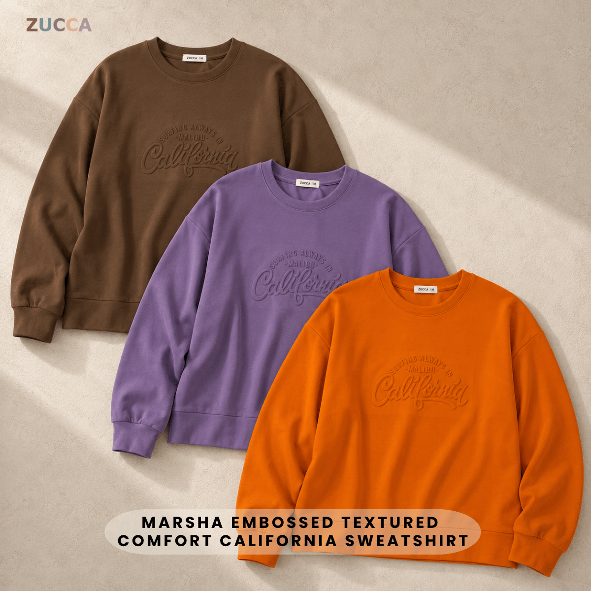 ZUCCA MARSHA EMBOSSED TEXTURED COMFORT CALIFORNIA SWEATSHIRT - MA174