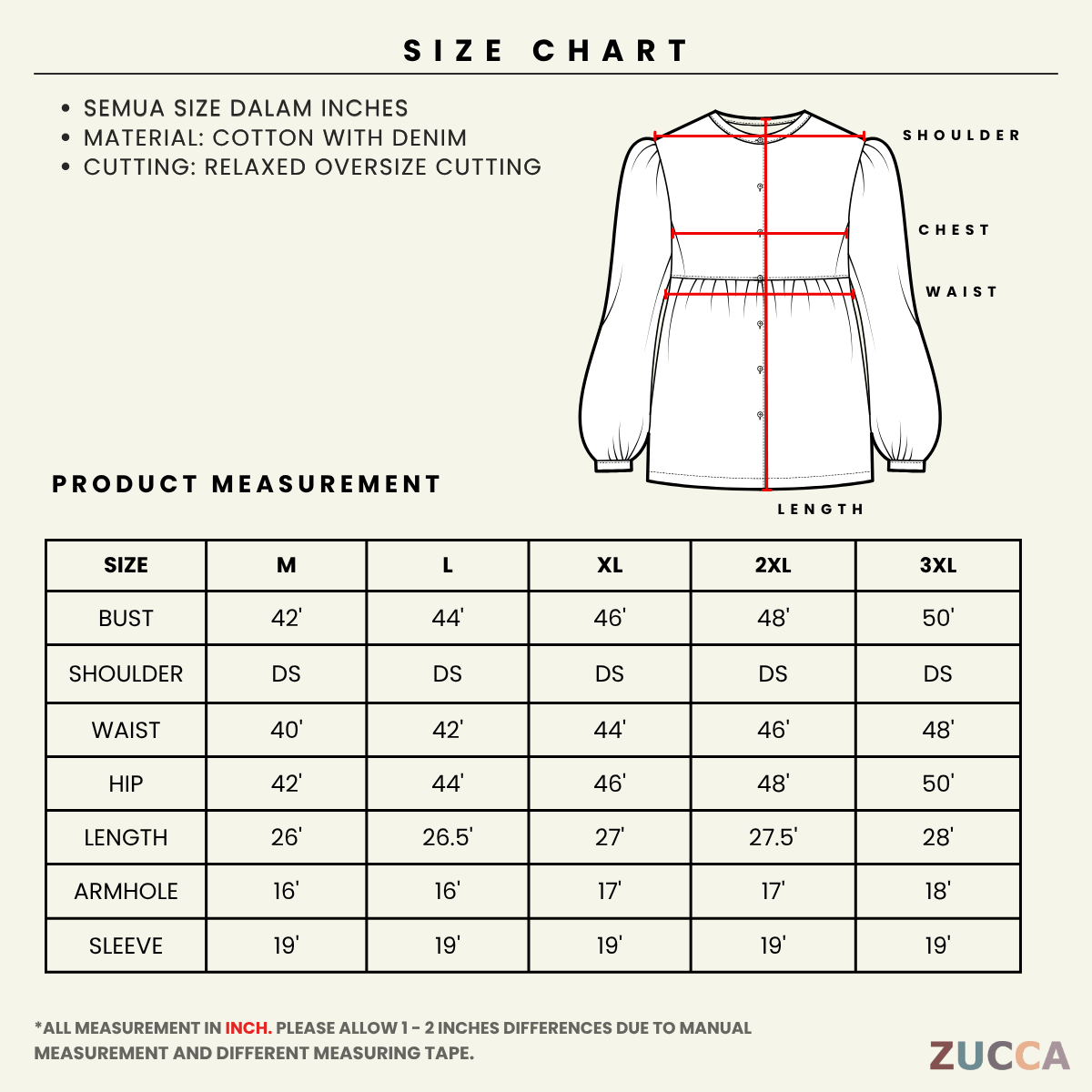 ZUCCA CELINE LONG SLEEVE DENIM PANEL MODEST TOP -MA176