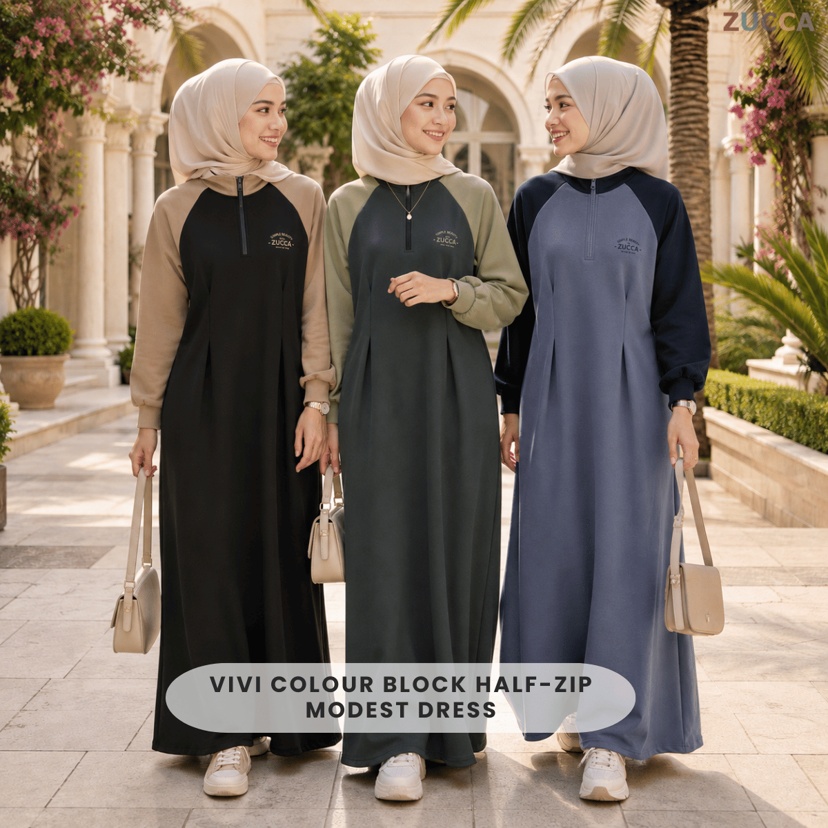 ZUCCA VIVI HALF ZIP LUXE MODEST DRESS ATHLEISURE - MA177