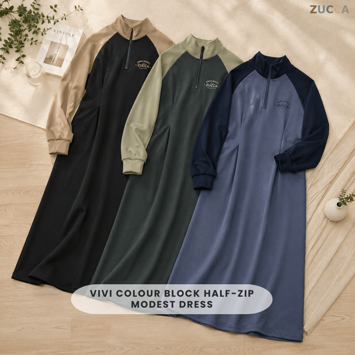 ZUCCA VIVI HALF ZIP LUXE MODEST DRESS ATHLEISURE - MA177