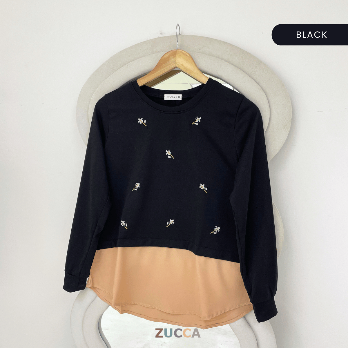 ZUCCA FARISHA FLORAL EMBROIDERY LAYERED MODEST BLOUSE- MA179 (GN272)