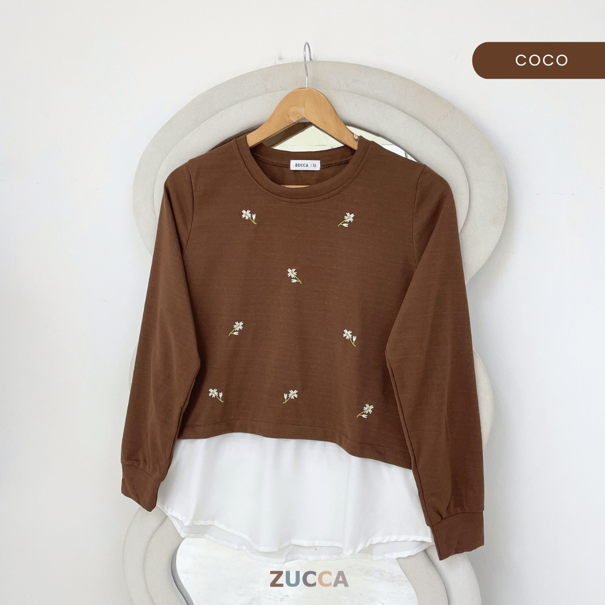 ZUCCA FARISHA FLORAL EMBROIDERY LAYERED MODEST BLOUSE- MA179 (GN272)