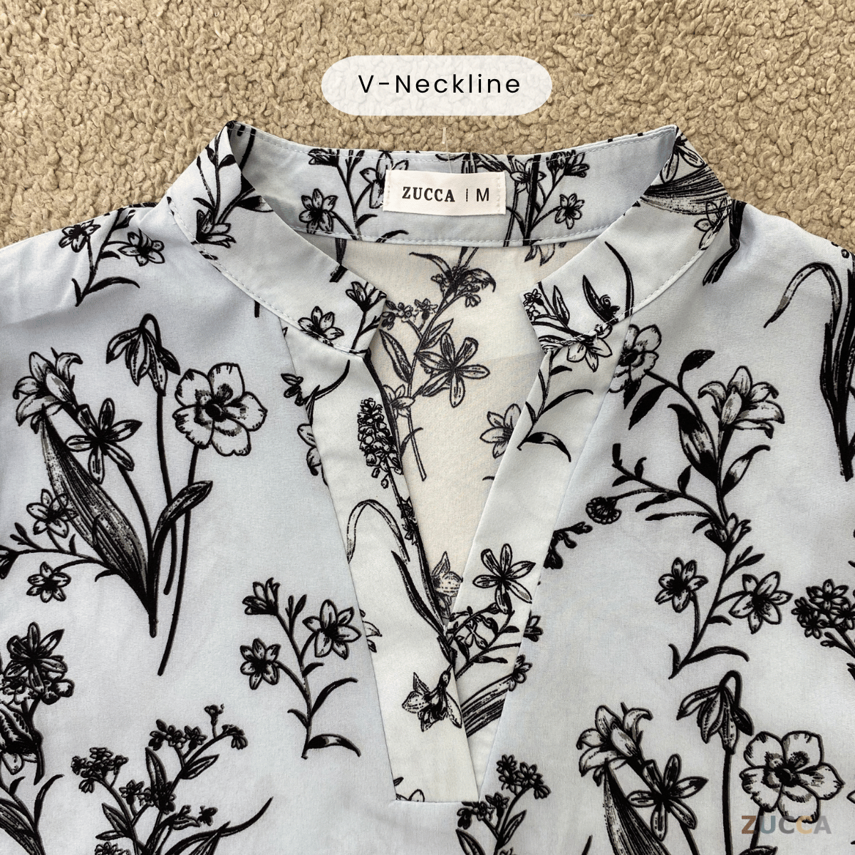 ZUCCA KEYSA MONO FLORAL MINIMALIST MODEST BLOUSE - MA182 (BT303)