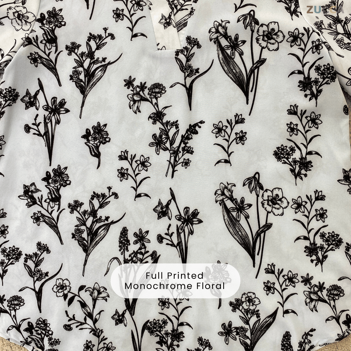 ZUCCA KEYSA MONO FLORAL MINIMALIST MODEST BLOUSE - MA182 (BT303)