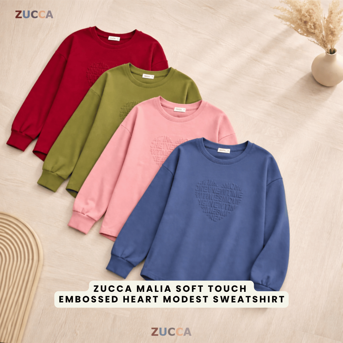 ZUCCA MALIA SOFT TOUCH  EMBOSSED HEART MODEST SWEATSHIRT - MA183
