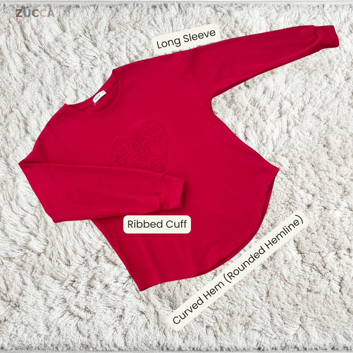 ZUCCA MALIA SOFT TOUCH  EMBOSSED HEART MODEST SWEATSHIRT - MA183
