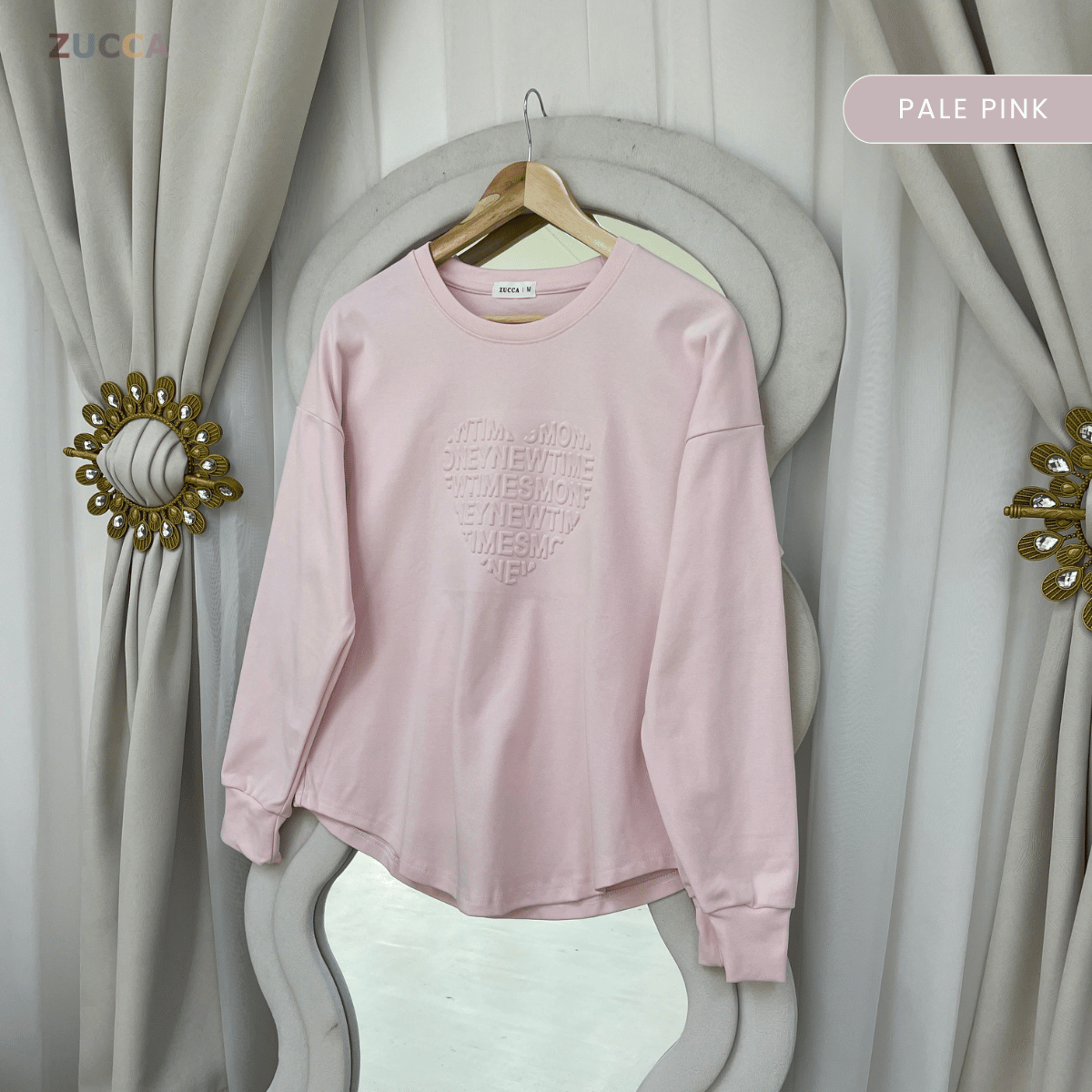 ZUCCA MALIA SOFT TOUCH  EMBOSSED HEART MODEST SWEATSHIRT - MA183