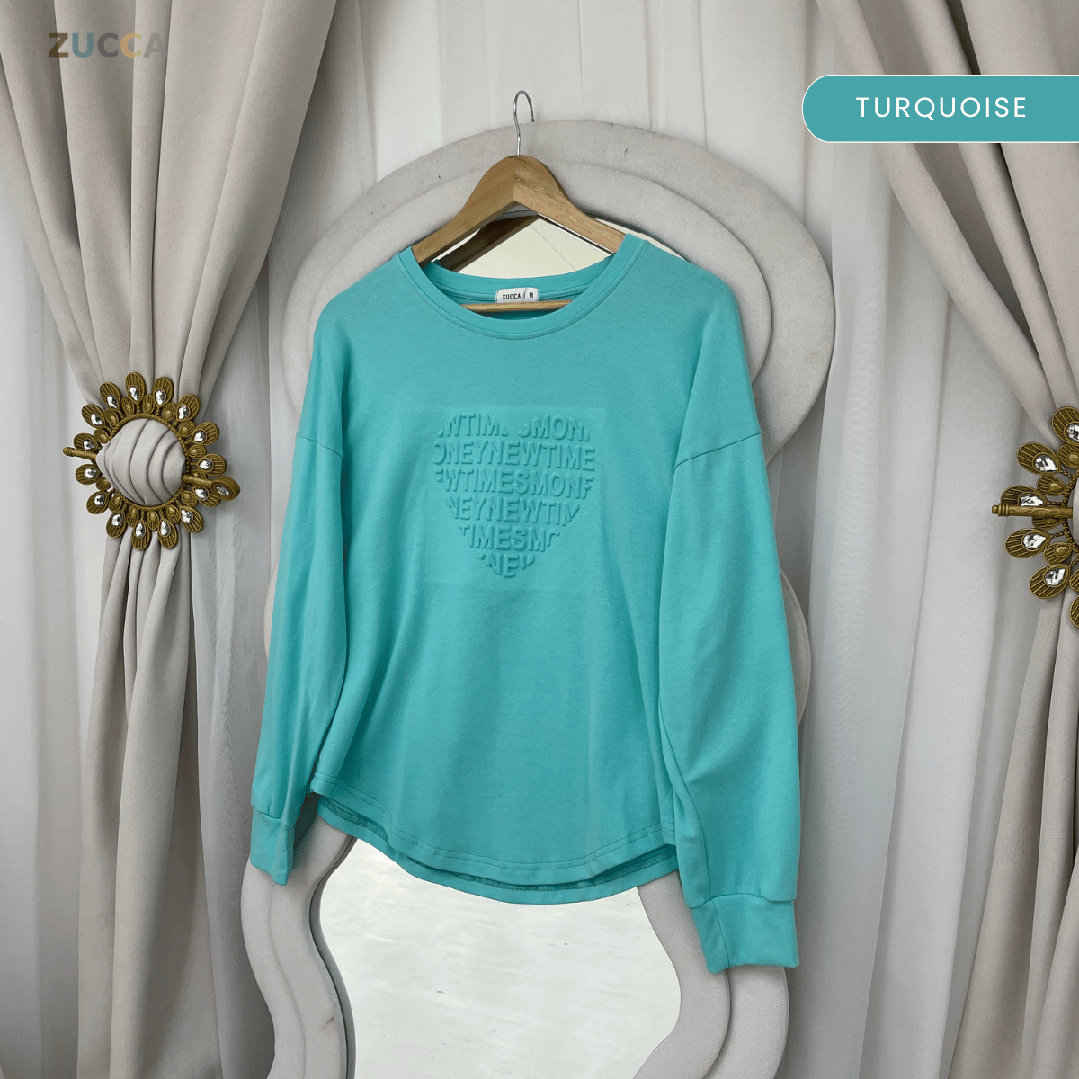 ZUCCA MALIA SOFT TOUCH  EMBOSSED HEART MODEST SWEATSHIRT - MA183