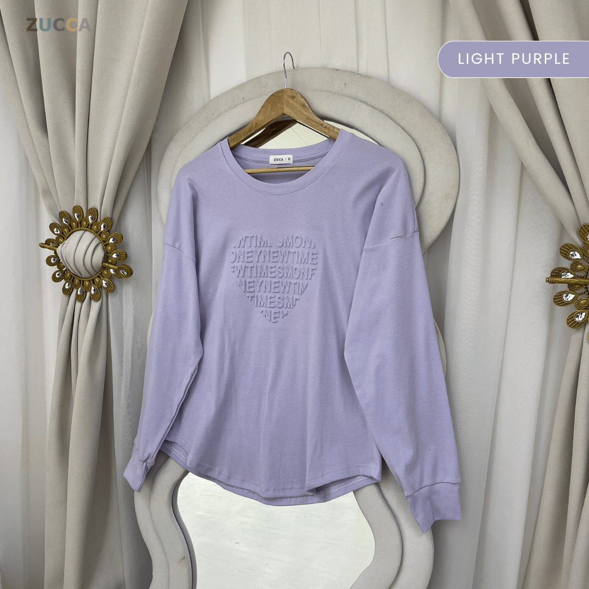 ZUCCA MALIA SOFT TOUCH  EMBOSSED HEART MODEST SWEATSHIRT - MA183