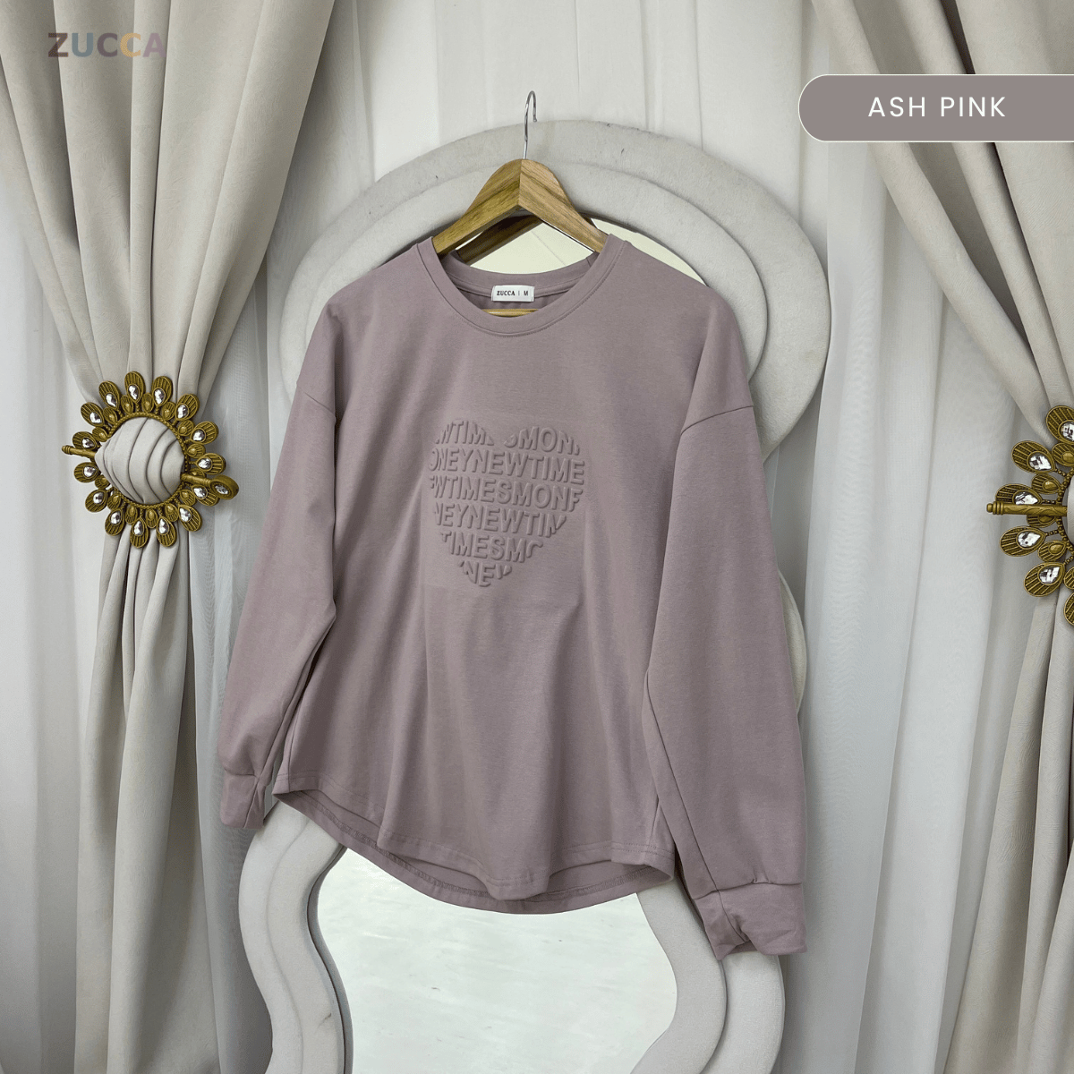 ZUCCA MALIA SOFT TOUCH  EMBOSSED HEART MODEST SWEATSHIRT - MA183