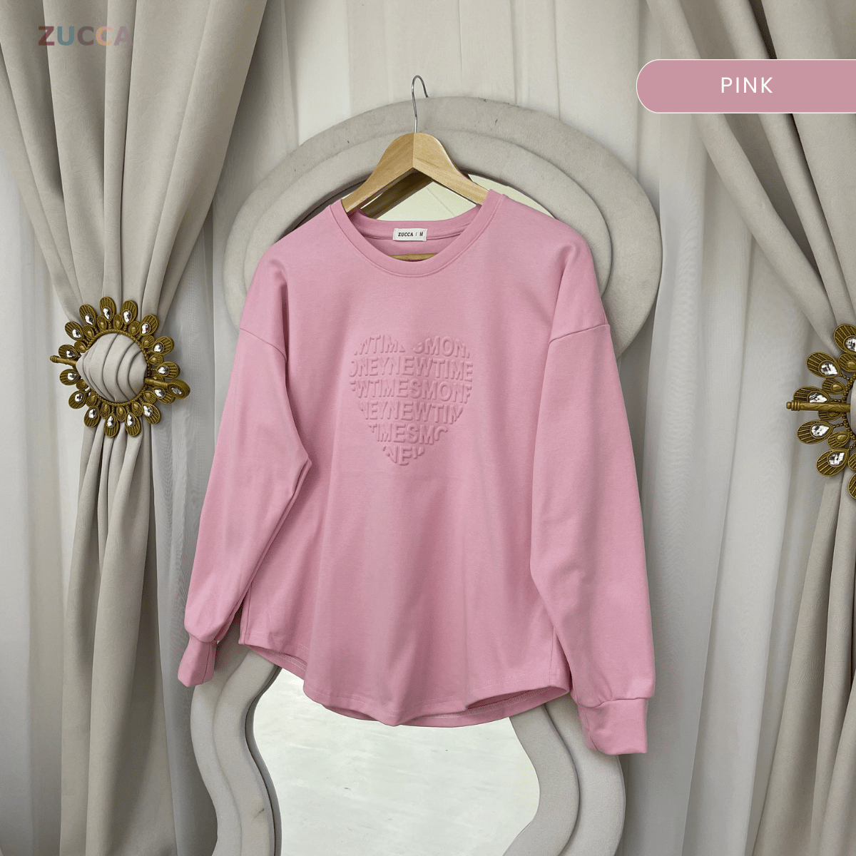 ZUCCA MALIA SOFT TOUCH  EMBOSSED HEART MODEST SWEATSHIRT - MA183