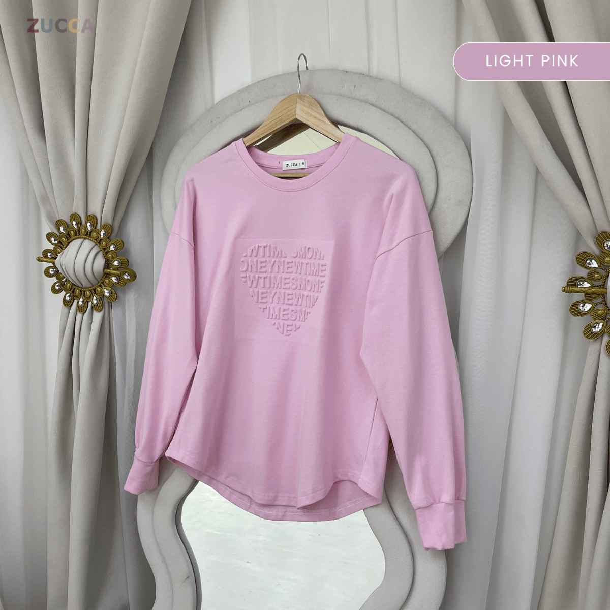 ZUCCA MALIA SOFT TOUCH  EMBOSSED HEART MODEST SWEATSHIRT - MA183