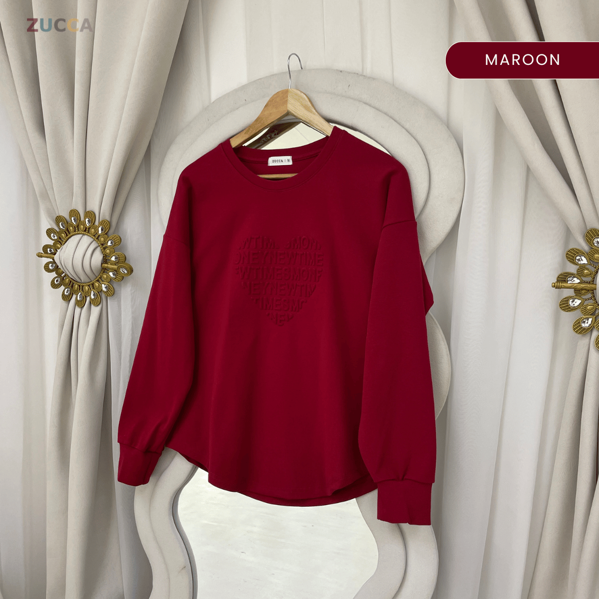 ZUCCA MALIA SOFT TOUCH  EMBOSSED HEART MODEST SWEATSHIRT - MA183
