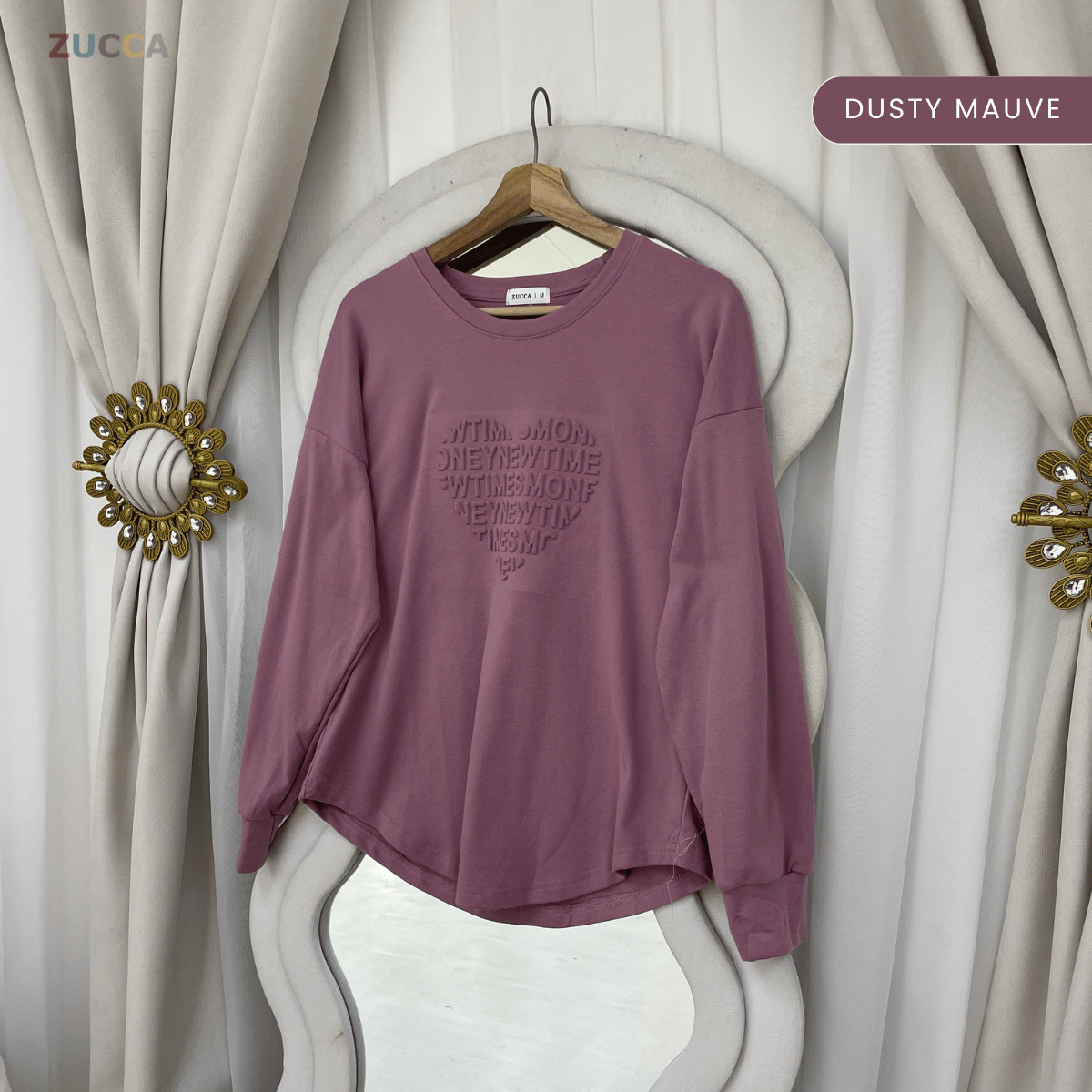 ZUCCA MALIA SOFT TOUCH  EMBOSSED HEART MODEST SWEATSHIRT - MA183