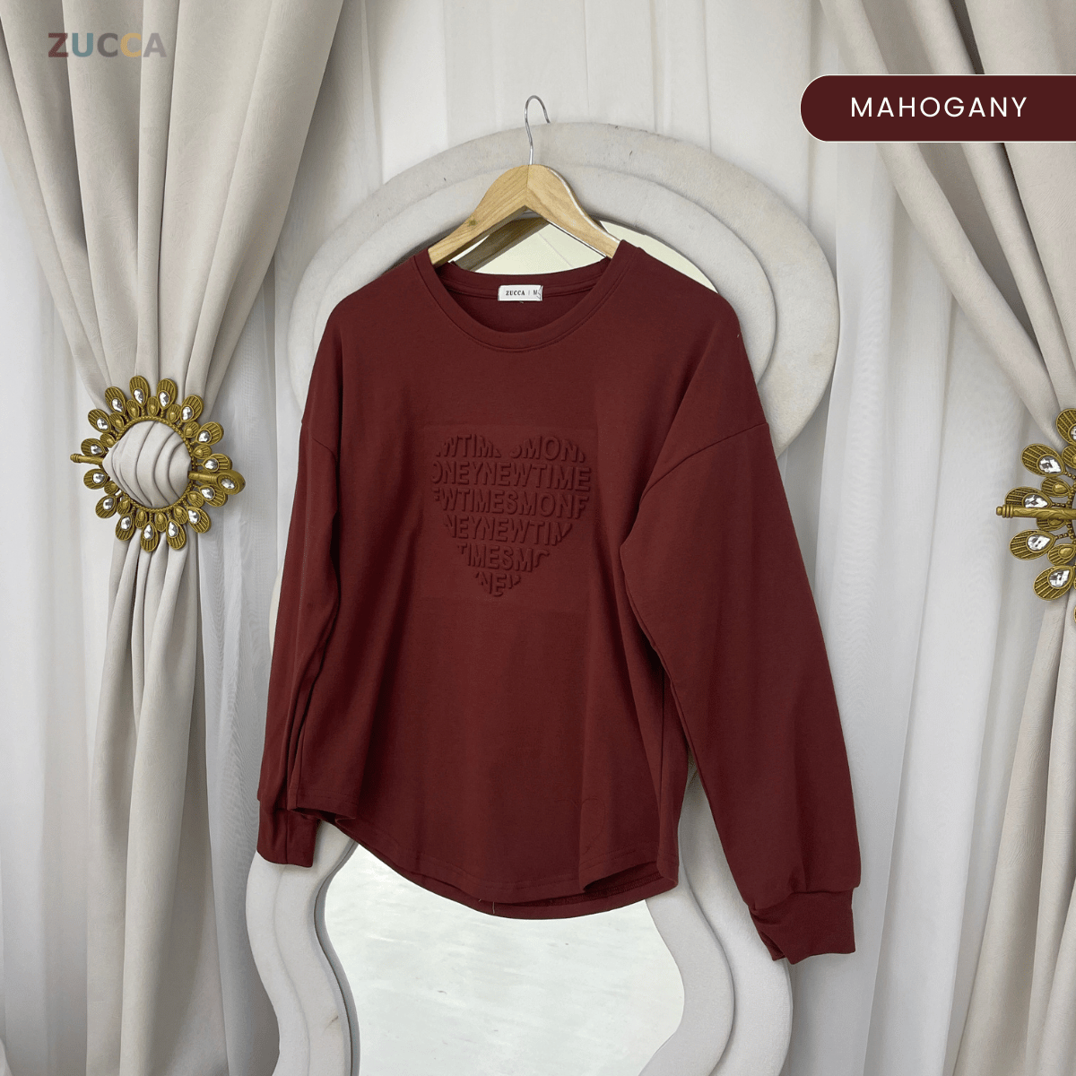ZUCCA MALIA SOFT TOUCH  EMBOSSED HEART MODEST SWEATSHIRT - MA183