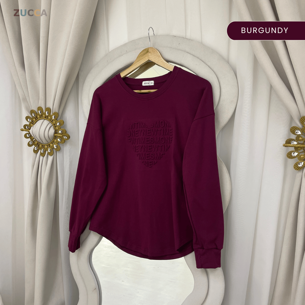 ZUCCA MALIA SOFT TOUCH  EMBOSSED HEART MODEST SWEATSHIRT - MA183