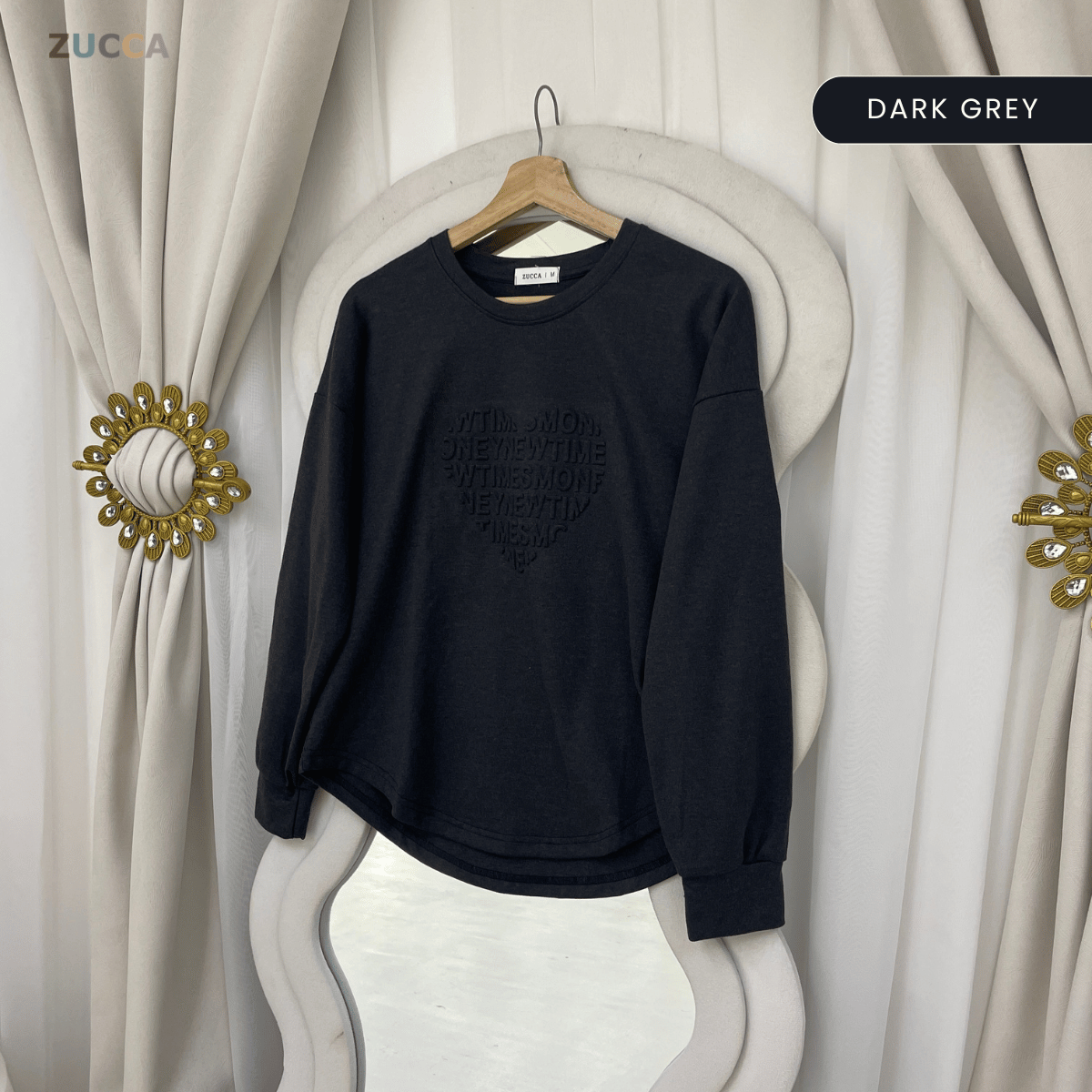 ZUCCA MALIA SOFT TOUCH  EMBOSSED HEART MODEST SWEATSHIRT - MA183