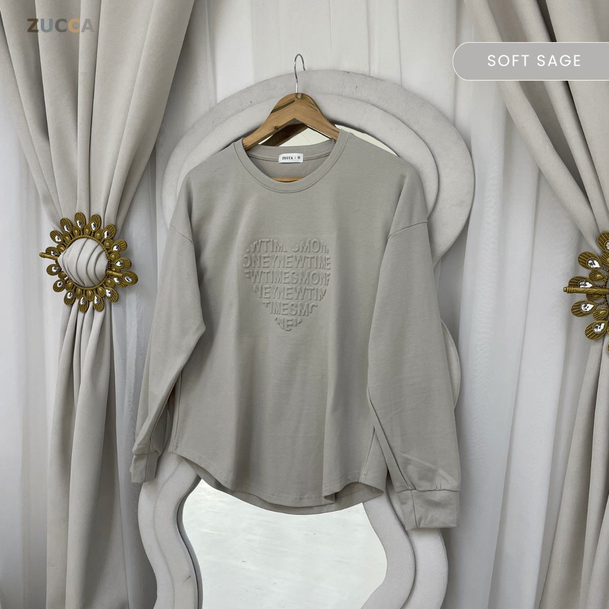 ZUCCA MALIA SOFT TOUCH  EMBOSSED HEART MODEST SWEATSHIRT - MA183