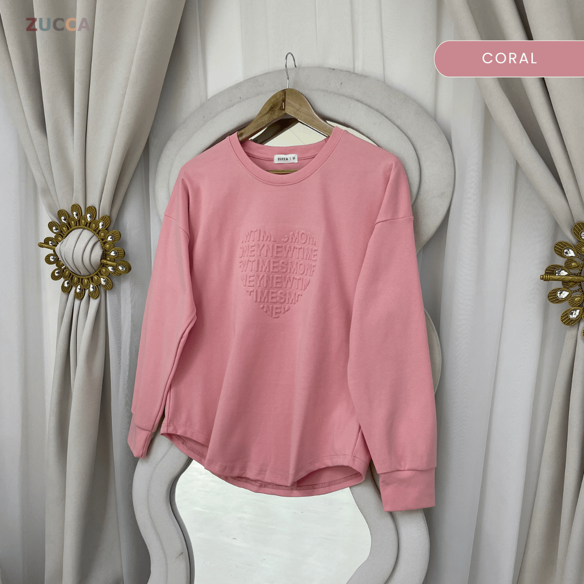 ZUCCA MALIA SOFT TOUCH  EMBOSSED HEART MODEST SWEATSHIRT - MA183