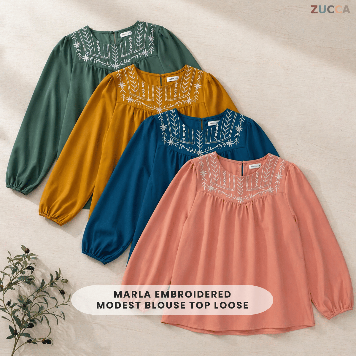 ZUCCA MARLA EMBROIDERED MODEST BLOUSE TOP LOOSE - MA185