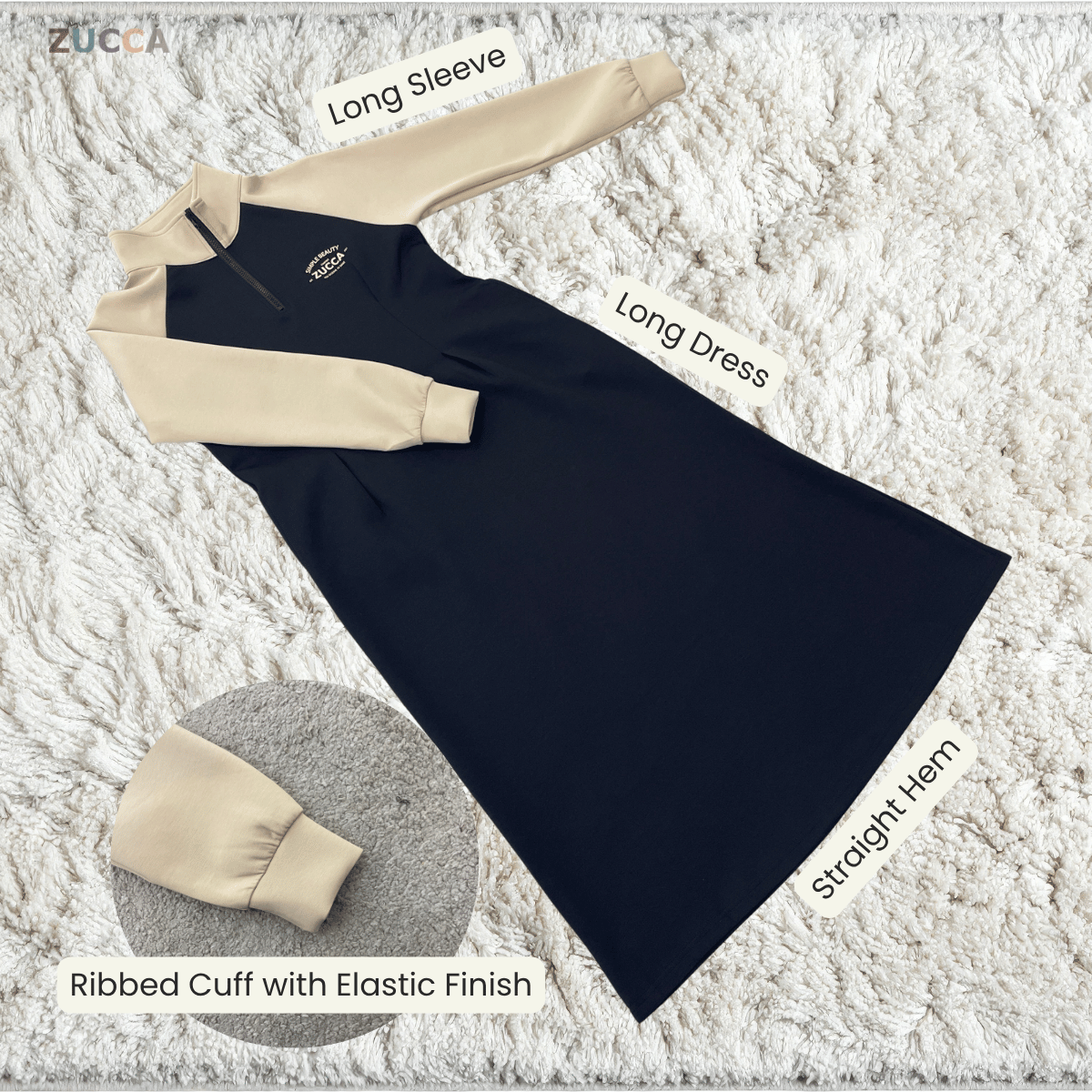 ZUCCA VIVI HALF ZIP LUXE MODEST DRESS ATHLEISURE - MA177