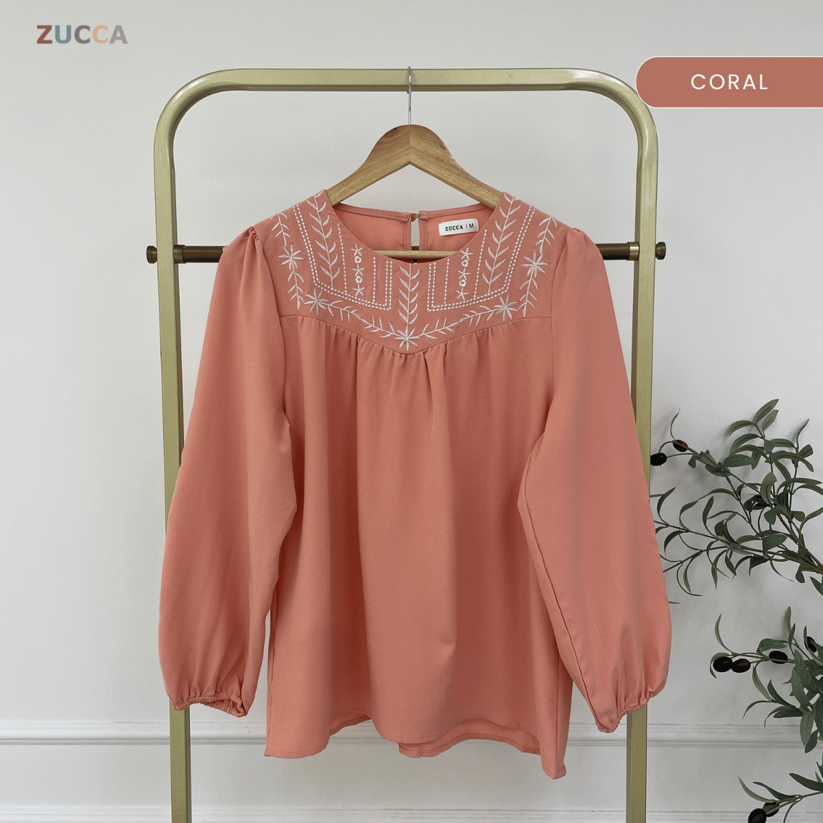 ZUCCA MARLA EMBROIDERED MODEST BLOUSE TOP LOOSE - MA185