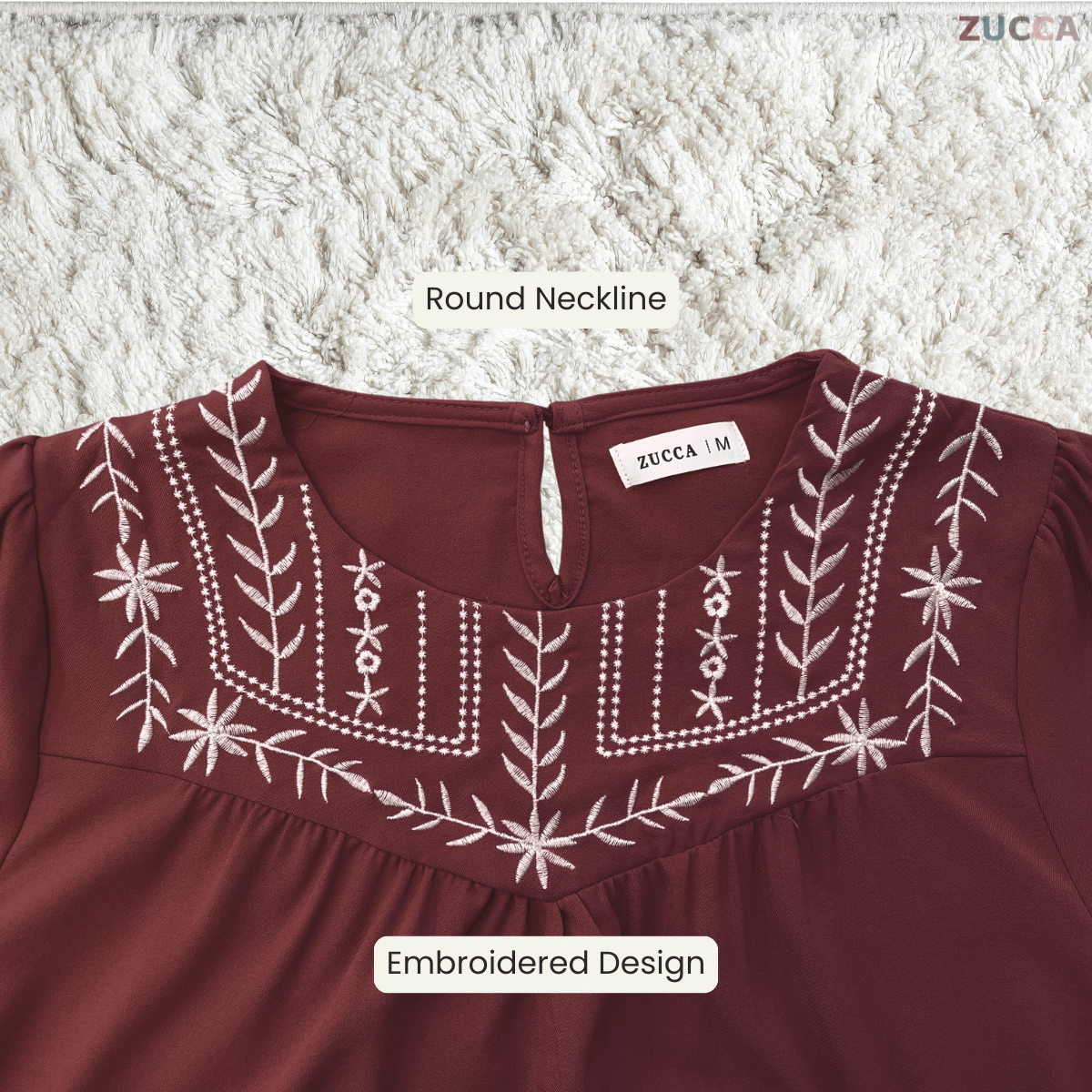 ZUCCA MARLA EMBROIDERED RELAXED MODEST BLOUSE - MA185