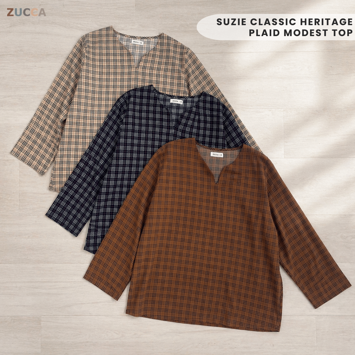 ZUCCA SUZIE CLASSIC HERITAGE PLAID MODEST TOP - MA187