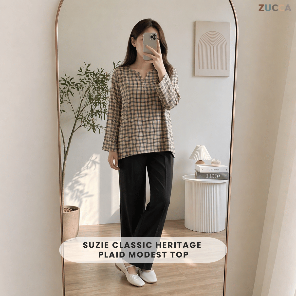 ZUCCA SUZIE CLASSIC HERITAGE PLAID MODEST TOP - MA187