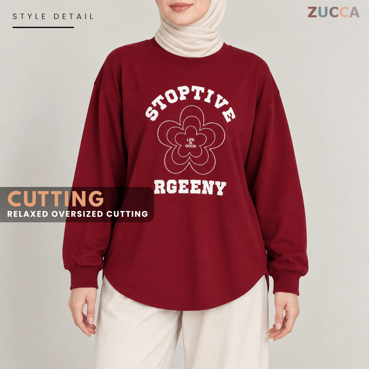 ZUCCA NATASHA MINIMAL FLORAL GRAPHIC MODEST LONG SLEEVE TOP - MA188