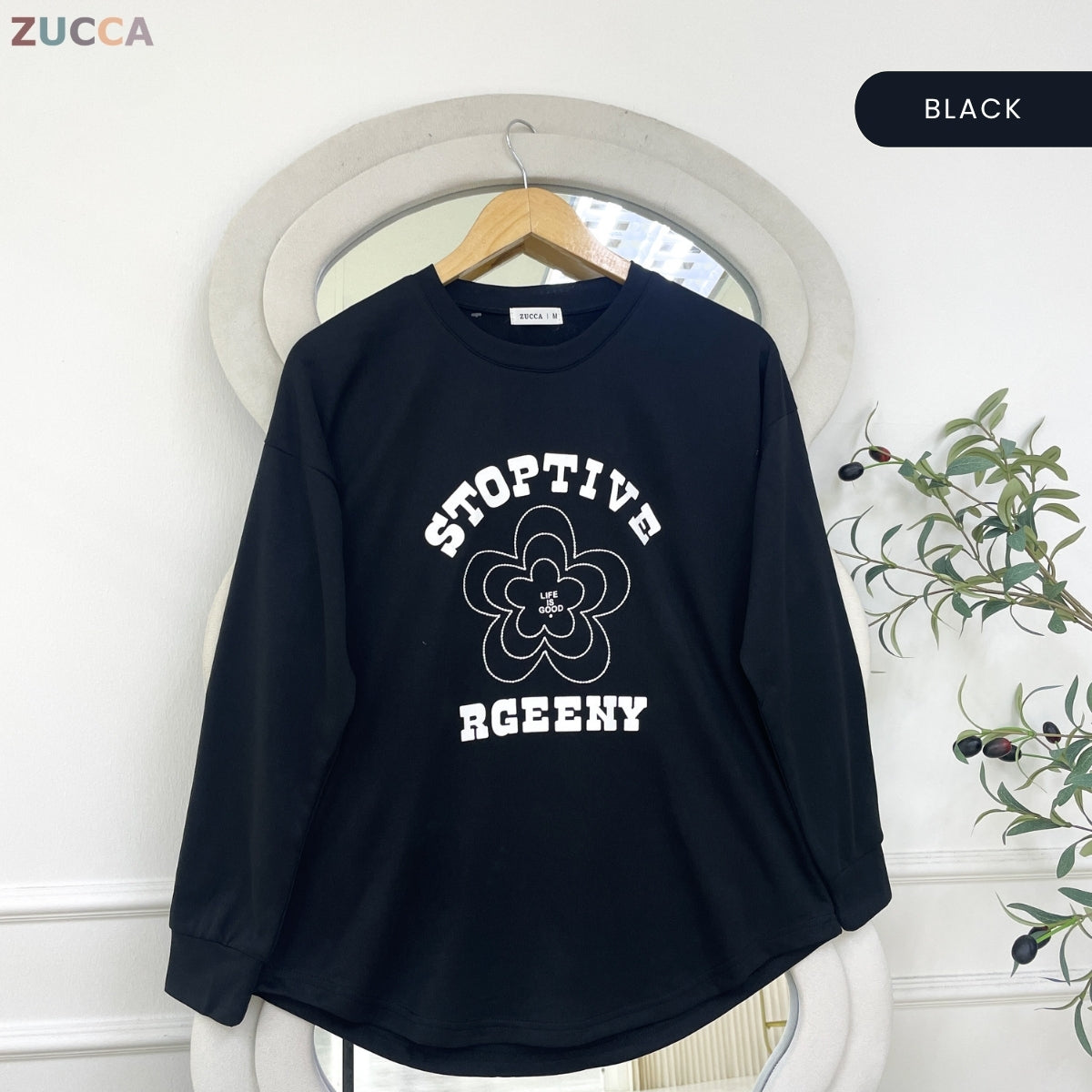 ZUCCA NATASHA MINIMAL FLORAL GRAPHIC MODEST LONG SLEEVE TOP - MA188