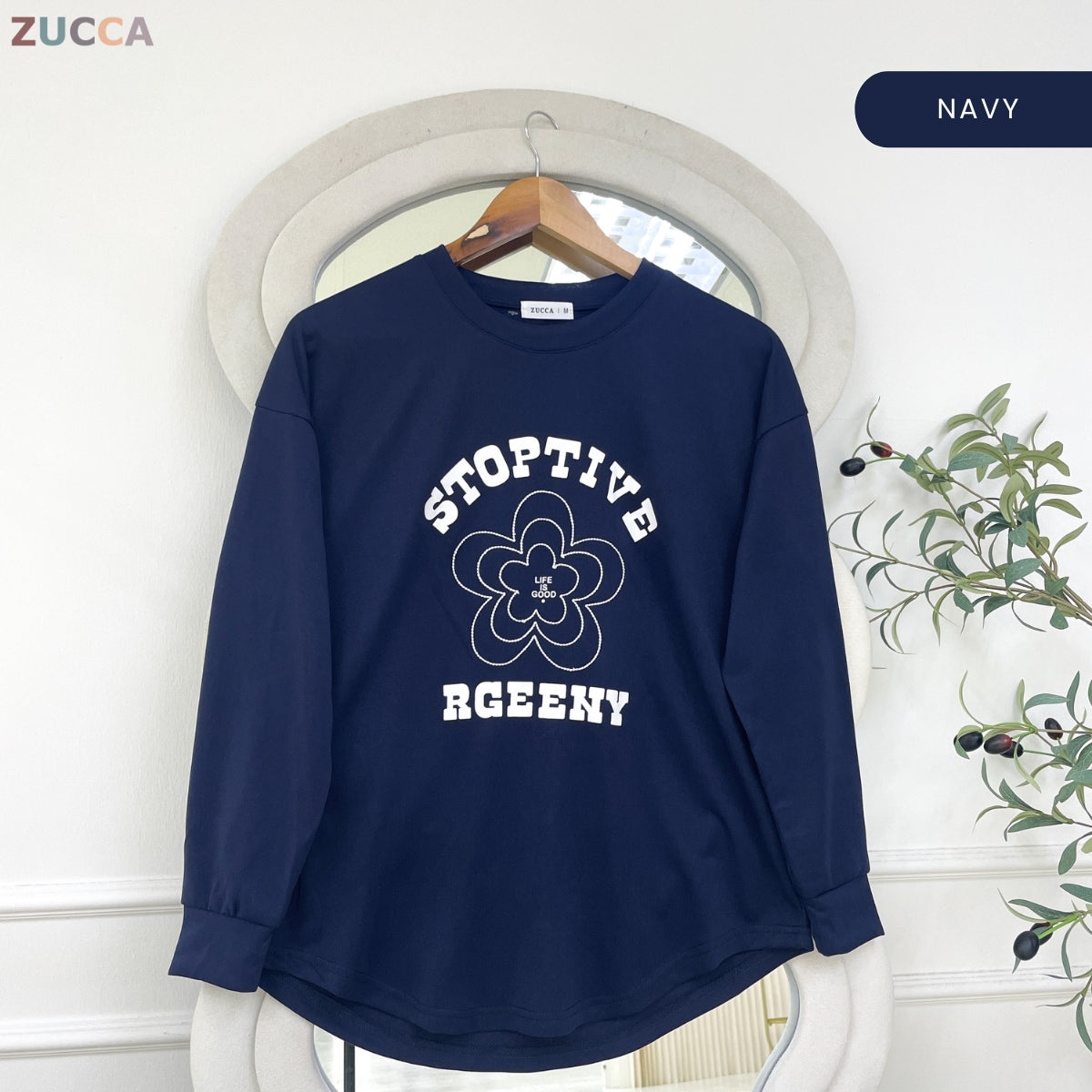 ZUCCA NATASHA MINIMAL FLORAL GRAPHIC MODEST LONG SLEEVE TOP - MA188