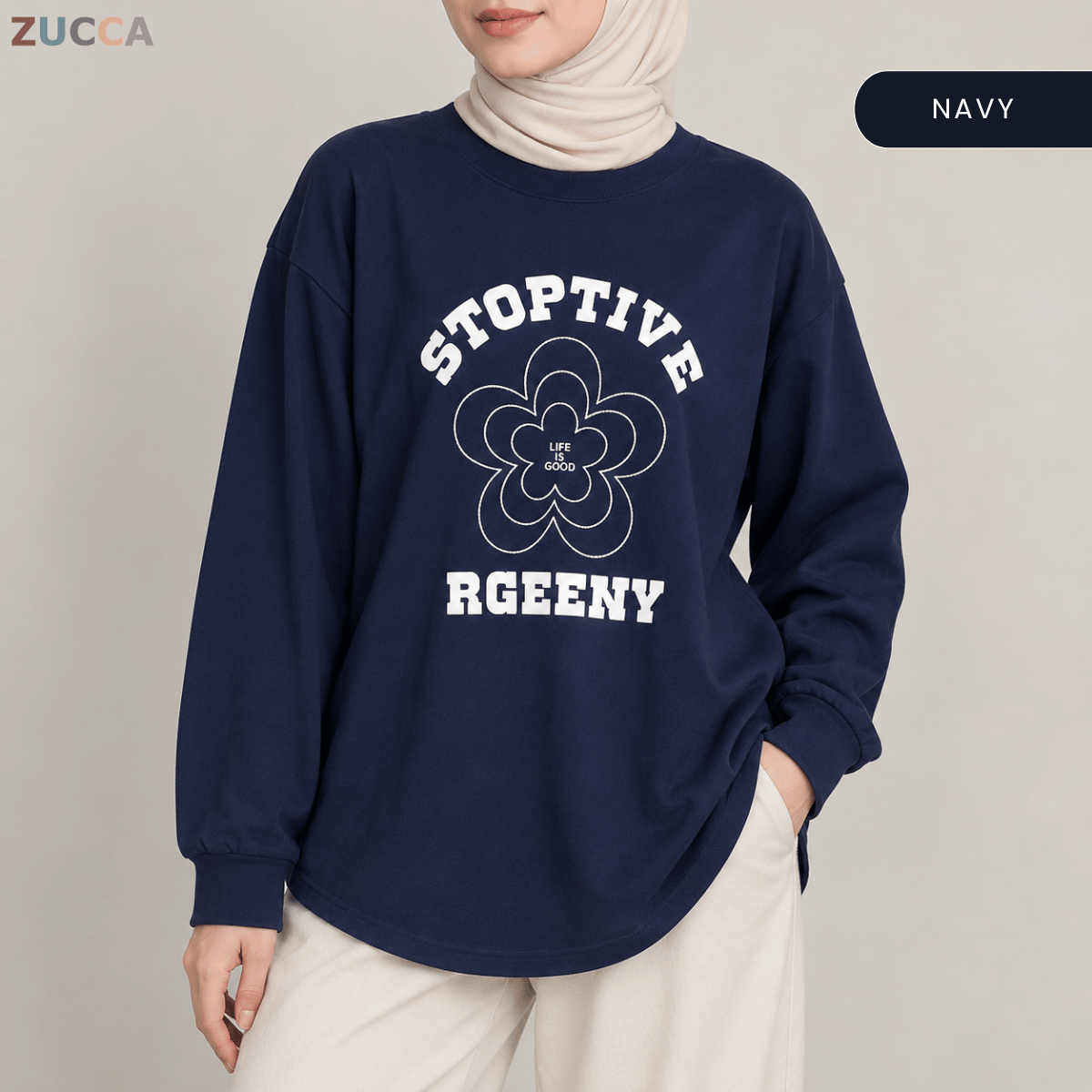 ZUCCA NATASHA MINIMAL FLORAL GRAPHIC MODEST LONG SLEEVE TOP - MA188