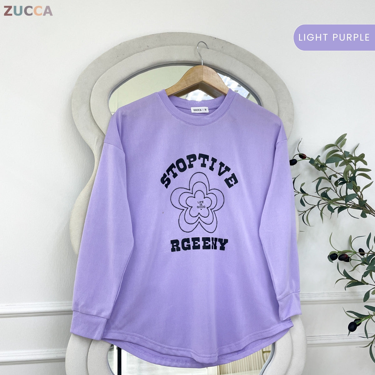 ZUCCA NATASHA MINIMAL FLORAL GRAPHIC MODEST LONG SLEEVE TOP - MA188