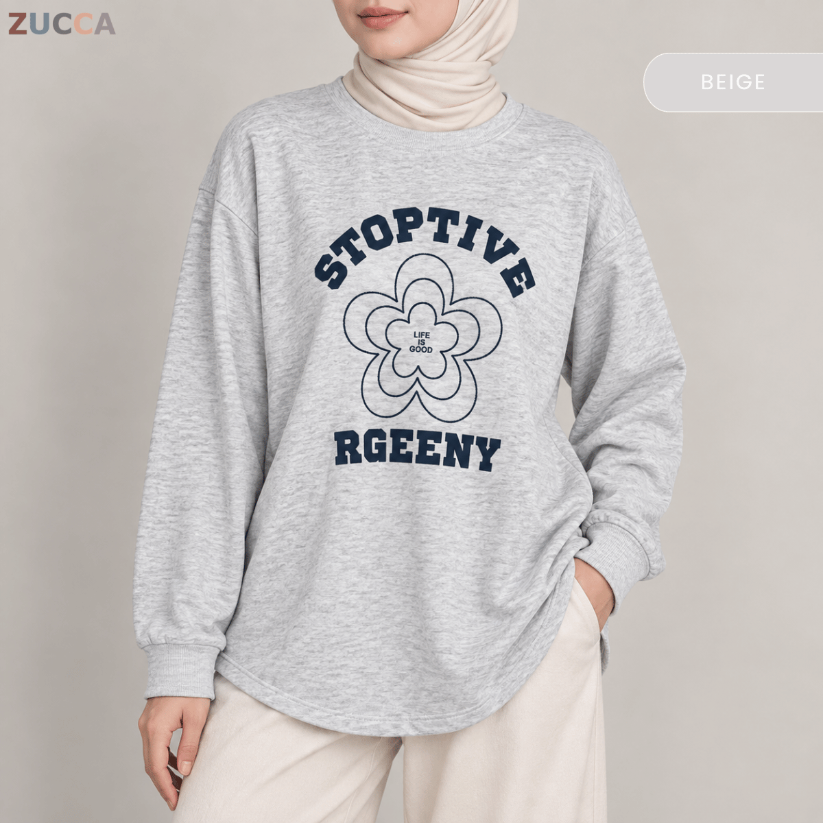 ZUCCA NATASHA MINIMAL FLORAL GRAPHIC MODEST LONG SLEEVE TOP - MA188